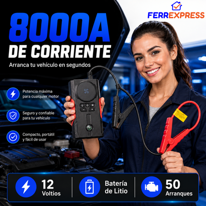 Arrancador 4 en 1: Batería, Aire, Luz y Power Bank en tu Baúl