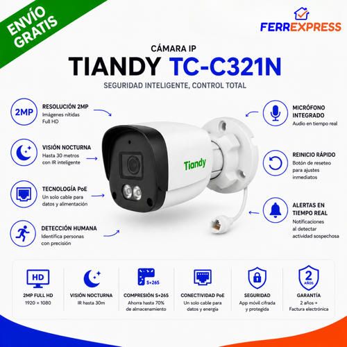 Cámara de Seguridad 2MP Exterior con Visión Nocturna — Resistente a la Lluvia