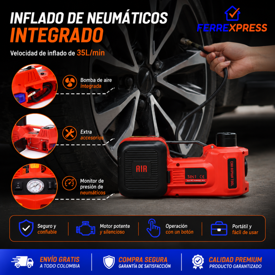 Gato Eléctrico 3 en 1: Levanta, Afloja e Infla Tú Solo