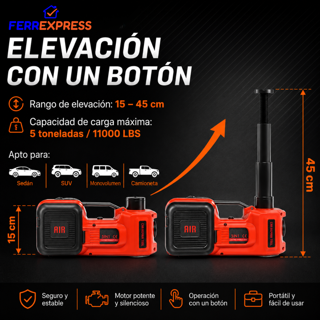 Gato Eléctrico 3 en 1: Levanta, Afloja e Infla Tú Solo