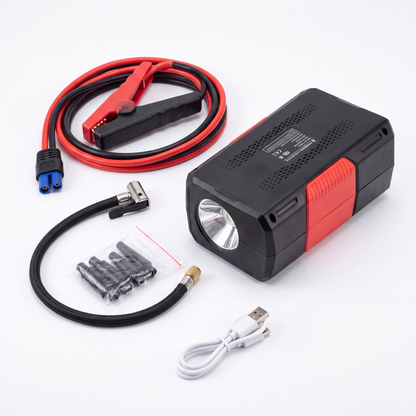 Arrancador 4 en 1: Batería, Aire, Luz y Power Bank en tu Baúl