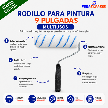 Rodillo para Pintura 9 Pulgadas – Alta Cobertura para Paredes y Techos